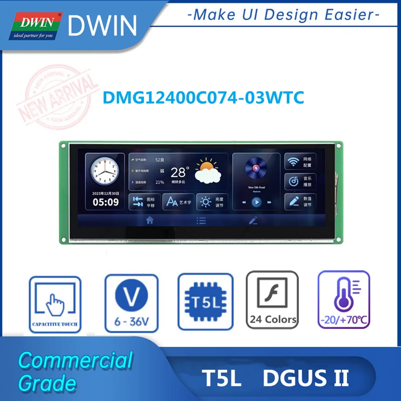 DWIN New 7.4 Inch 1200x400 HMI UART Display TFT LCD Touch Screen Smart LCD Module T5L DGUS II
DWIN New 7.4 Inch 1200x400 HMI UART Display TFT LCD Touch Screen Smart LCD Module T5L DGUS II