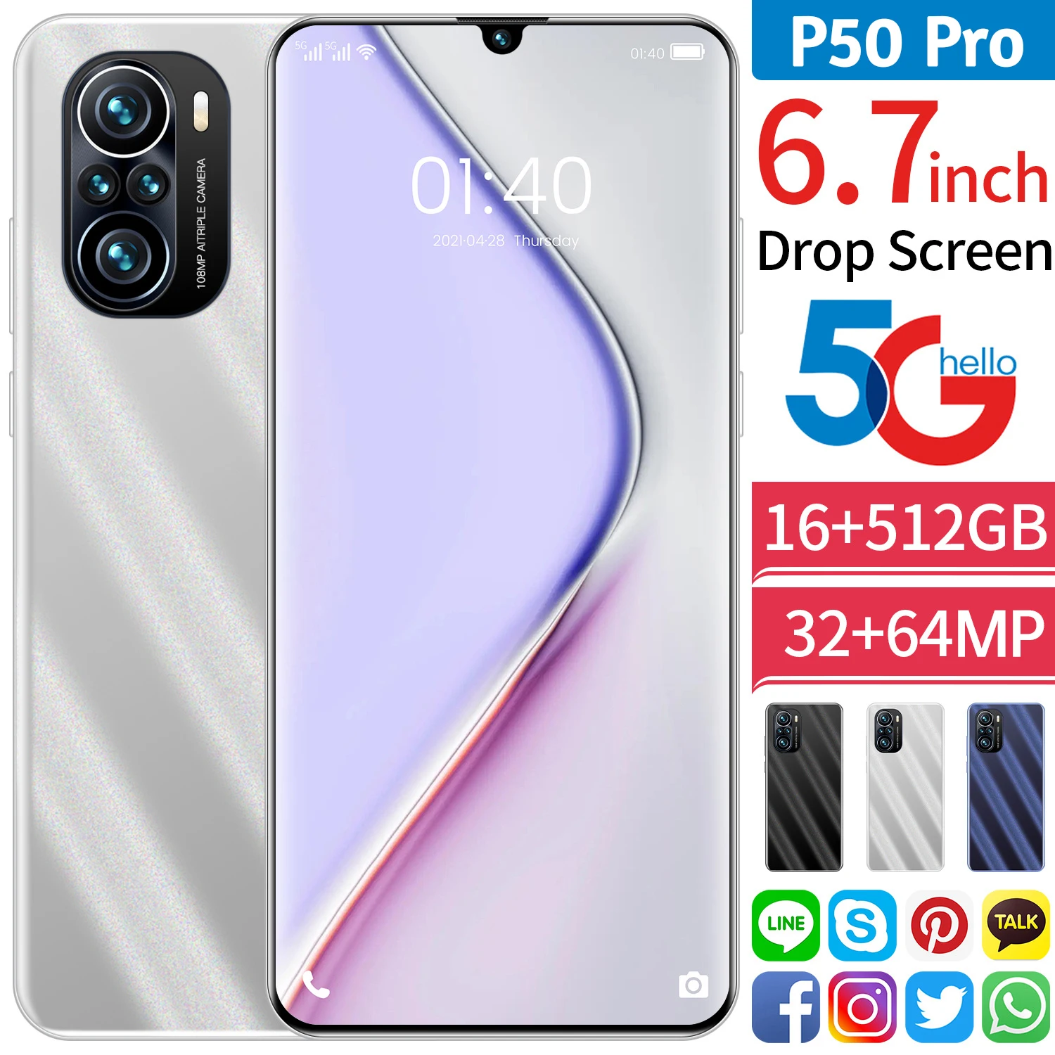 2021 New Fashion 5G Smartphone 16GB+512GB Large Memory for Huawei P50 Pro Cellphone Triple Card Slot Xiaomi Samsung Mobile Phone
2021 New Fashion 5G Smartphone 16GB+512GB Large Memory for Huawei P50 Pro Cellphone Triple Card Slot Xiaomi Samsung Mobile Phone