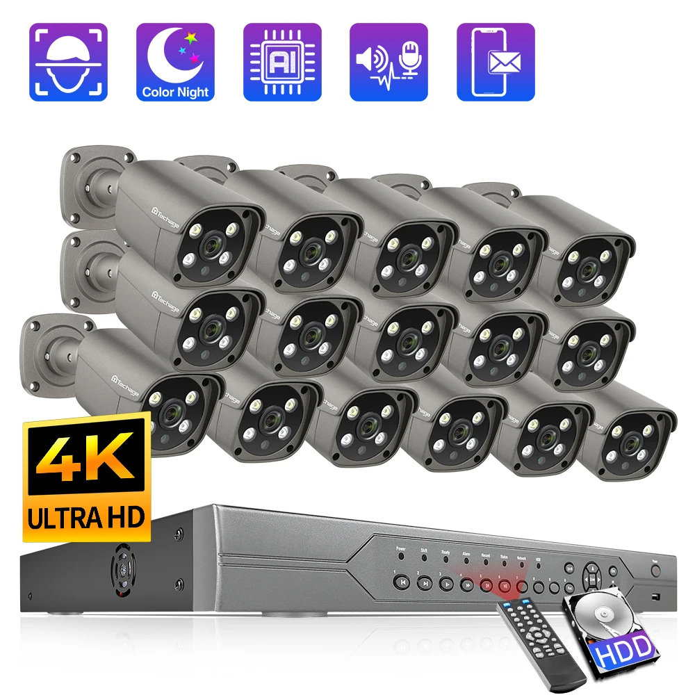 Комплект камер видеонаблюдения Techage 16CH Ultra HD 4K 8MP PoE NVR, система видеонаблюдения H.265, умное ИИ-Обнаружение лица, цветное ночное видение CCTV
Комплект камер видеонаблюдения Techage 16CH Ultra HD 4K 8MP PoE NVR, система видеонаблюдения H.265, умное ИИ-Обнаружение лица, цветное ночное видение CCTV