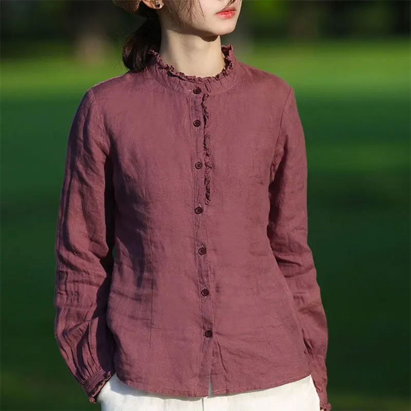 2021 Spring Autumn New Arts Style Women Long Sleeve Casual Shirts Edible Tree Fungus Design Single Breasted Vintage Blouse V545 
2021 Spring Autumn New Arts Style Women Long Sleeve Casual Shirts Edible Tree Fungus Design Single Breasted Vintage Blouse V545