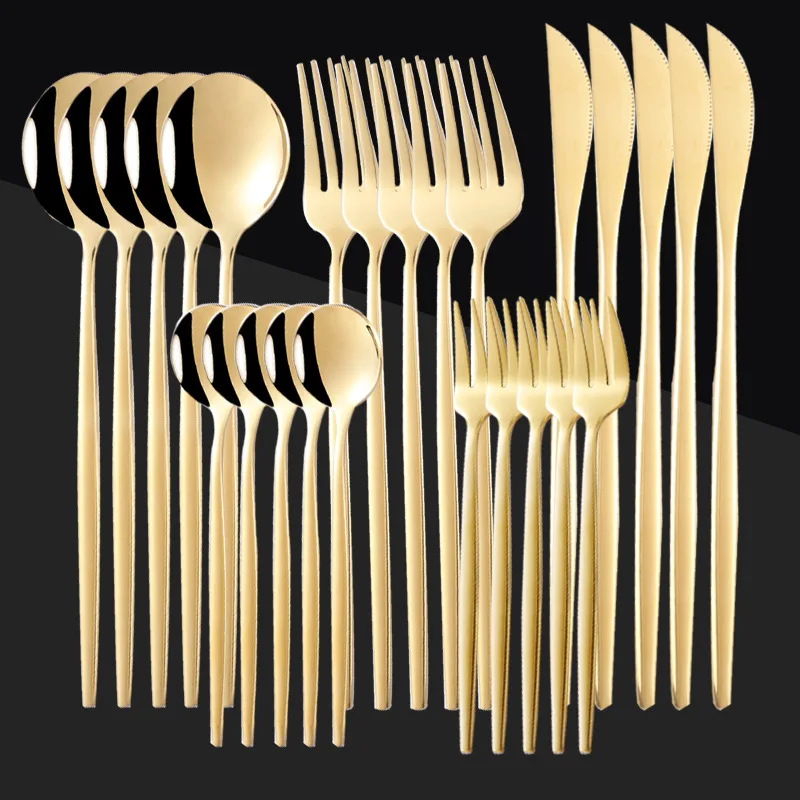 25pcs Gold Dinnerware Set Western Kitchen Stainless Steel Cutlery Gift Kit Knife Fork Coffee Spoon Flatware Safe Tableware Set 
25pcs Gold Dinnerware Set Western Kitchen Stainless Steel Cutlery Gift Kit Knife Fork Coffee Spoon Flatware Safe Tableware Set