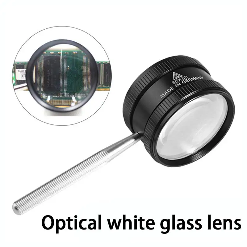 35X Handheld Magnifying Glass 45mm Optical Lens with Metal Cylinder Portable Handle High Magnification Loupe for Reading Jewelry
35X Handheld Magnifying Glass 45mm Optical Lens with Metal Cylinder Portable Handle High Magnification Loupe for Reading Jewelry