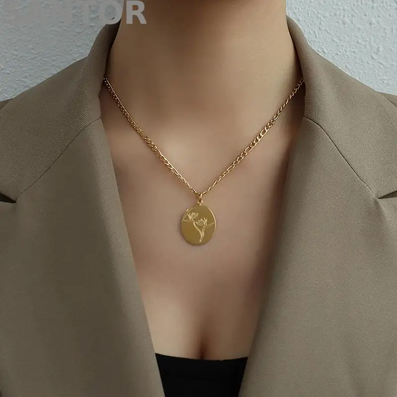 French Style Punk Chocker Leaf Flower Pendant Necklace Collarbone Chain Titanium Steel Gold Plated Jewelry
French Style Punk Chocker Leaf Flower Pendant Necklace Collarbone Chain Titanium Steel Gold Plated Jewelry