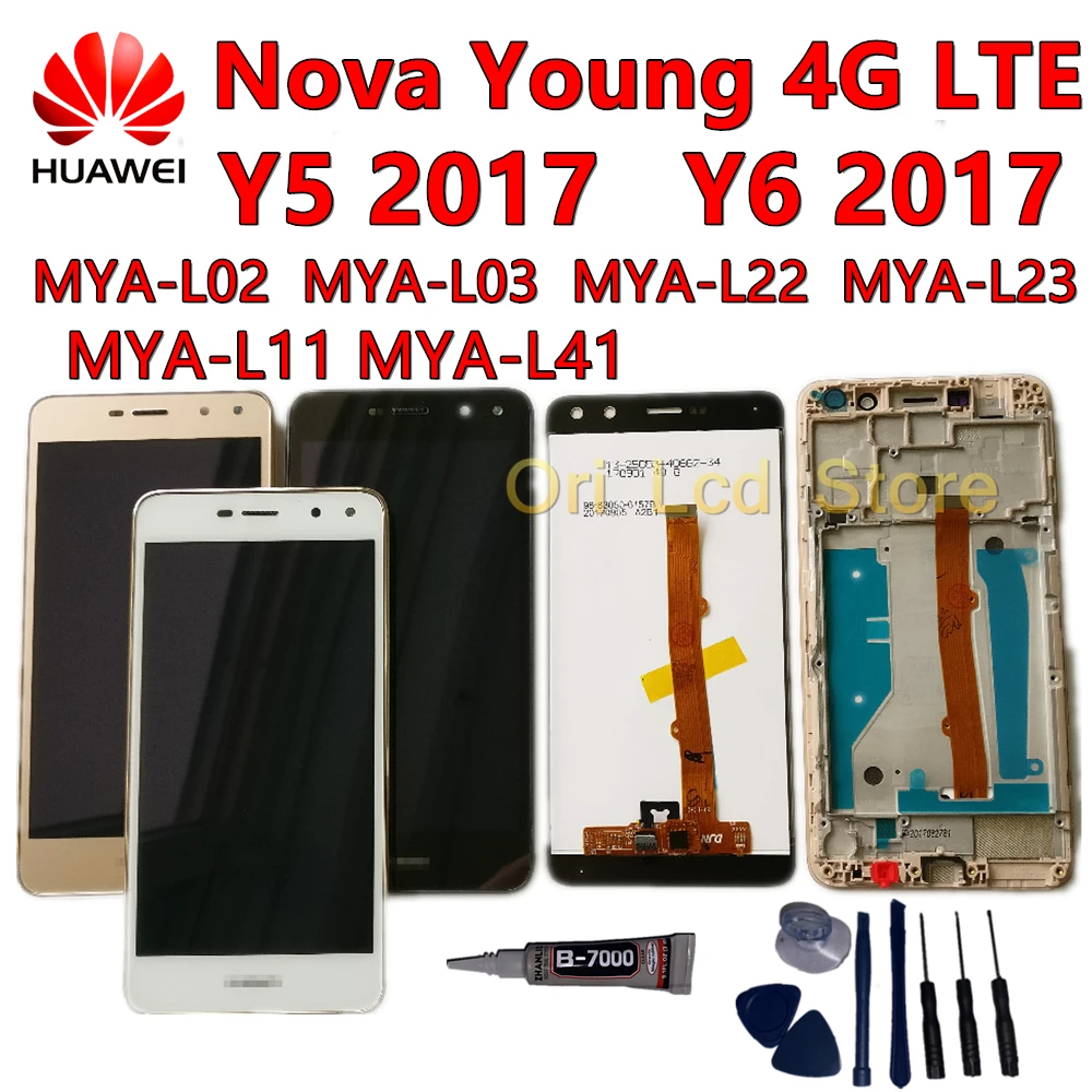 ЖК дисплей с рамкой для HUAWEI Nova Young 4G LTE / Y6 2017 Y5 сенсорный экран Ya L11 L22 L41 U29 L02 L03