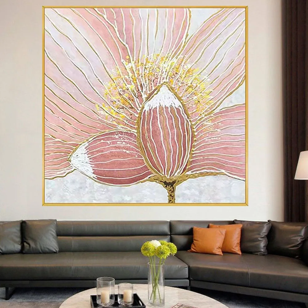 Professional Hand Painted Modern Abstract Golden pink lotus Flowers Oil Painting on Canvas Wall Art mural for Living Room Decor 
Professional Hand Painted Modern Abstract Golden pink lotus Flowers Oil Painting on Canvas Wall Art mural for Living Room Decor