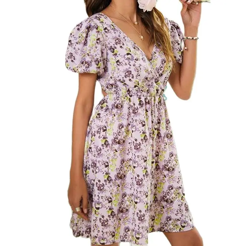 2022 The New Women Everyday Dresses V-neck Printing Short Sleeve Skirt Female Sexy Backless Floral A-line Skirt Feminine Clothes
2022 The New Women Everyday Dresses V-neck Printing Short Sleeve Skirt Female Sexy Backless Floral A-line Skirt Feminine Clothes