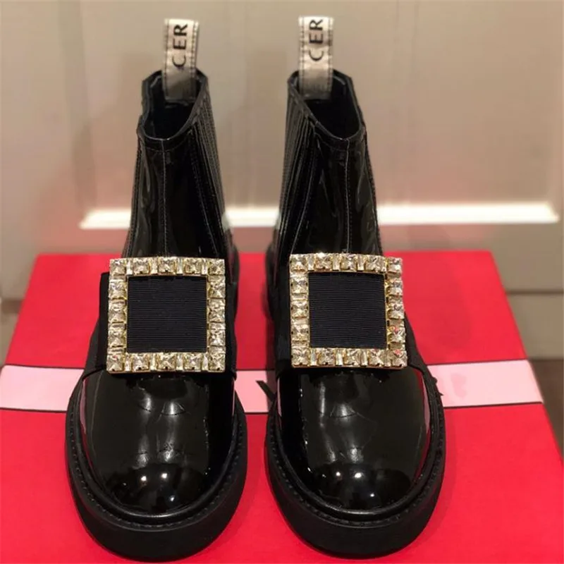 BZBFSKY Women boots elastic short boots rhinestone square buckle boots Women's 2021 new summer thin leather Chelsea boots 
BZBFSKY Women boots elastic short boots rhinestone square buckle boots Women's 2021 new summer thin leather Chelsea boots