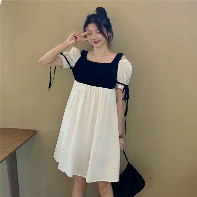 Houthion Women's Dress New Casual Fashion Loose Knee-length Empire Short Sleeve Square Collar Splicing Dresses Summer
Houthion Women's Dress New Casual Fashion Loose Knee-length Empire Short Sleeve Square Collar Splicing Dresses Summer