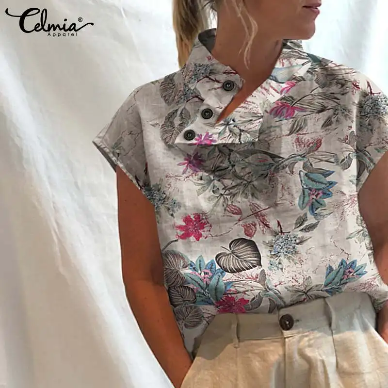 Women Tops and Blouses Celmia 2022 Summer Stylish Blouse Turtleneck Casual Floral Print Buttons Vintage Short Sleeve Shirt
Women Tops and Blouses Celmia 2022 Summer Stylish Blouse Turtleneck Casual Floral Print Buttons Vintage Short Sleeve Shirt