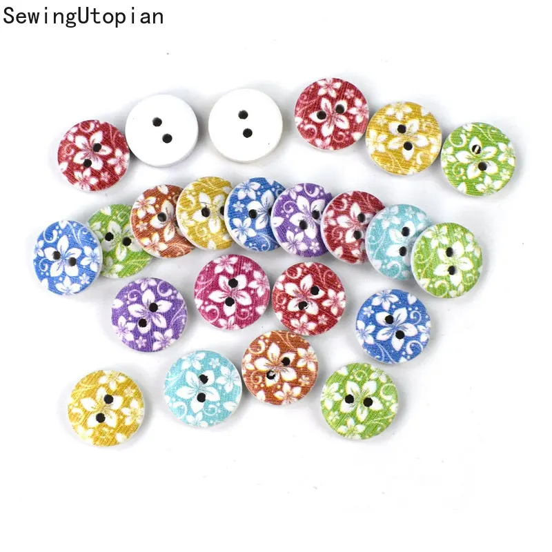 

100PCS 15MM Mixed Round Dot Wooden Buttons Flatback Cabochon Scrapbooking Crafts Wood Knopf Bouton Decor Diy Accessories