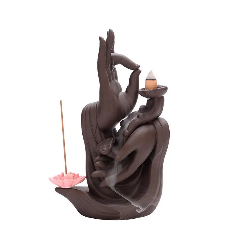 Buddha Hand Backflow Incense Burner Aromatherapy Furnace Holder Lotus Purple Sand Censer Incense Stick Holder Use In Home Office
Buddha Hand Backflow Incense Burner Aromatherapy Furnace Holder Lotus Purple Sand Censer Incense Stick Holder Use In Home Office