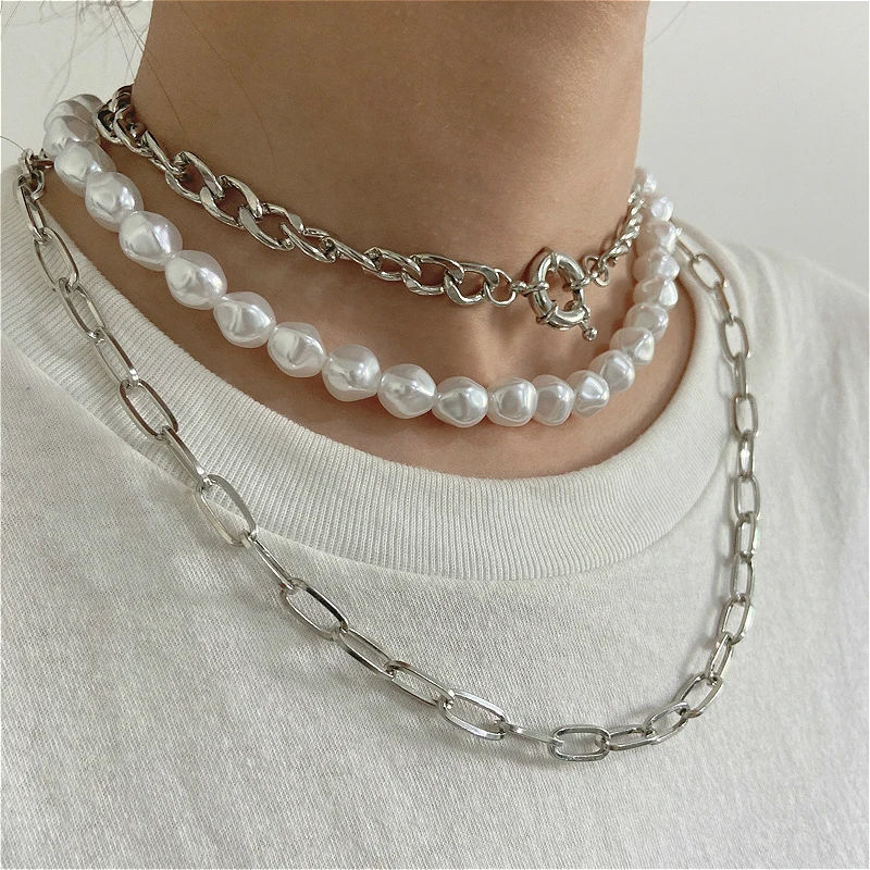 Trendy Simulated Pearl Choker Jewelry Long Chain Pendant Punk Silver Color Multilayer Chain Necklace For Women Accessories
Trendy Simulated Pearl Choker Jewelry Long Chain Pendant Punk Silver Color Multilayer Chain Necklace For Women Accessories