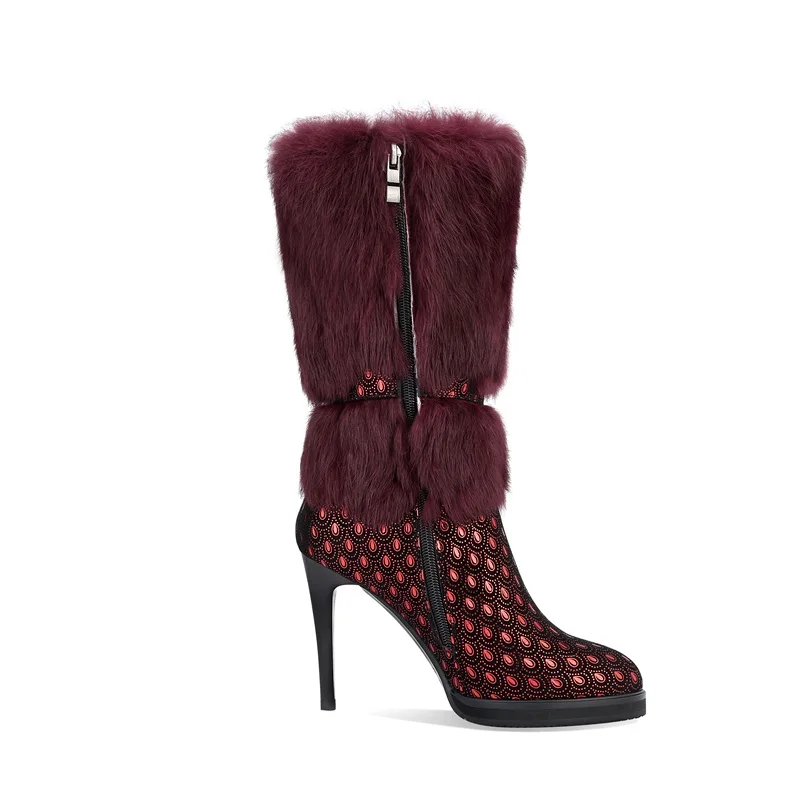 ZVQ Winter New Fashion Sexy Mid Calf Boots Outside Super High Heels Kid Suede Pointed Toe Party Zip Women Shoes Drop Shipping