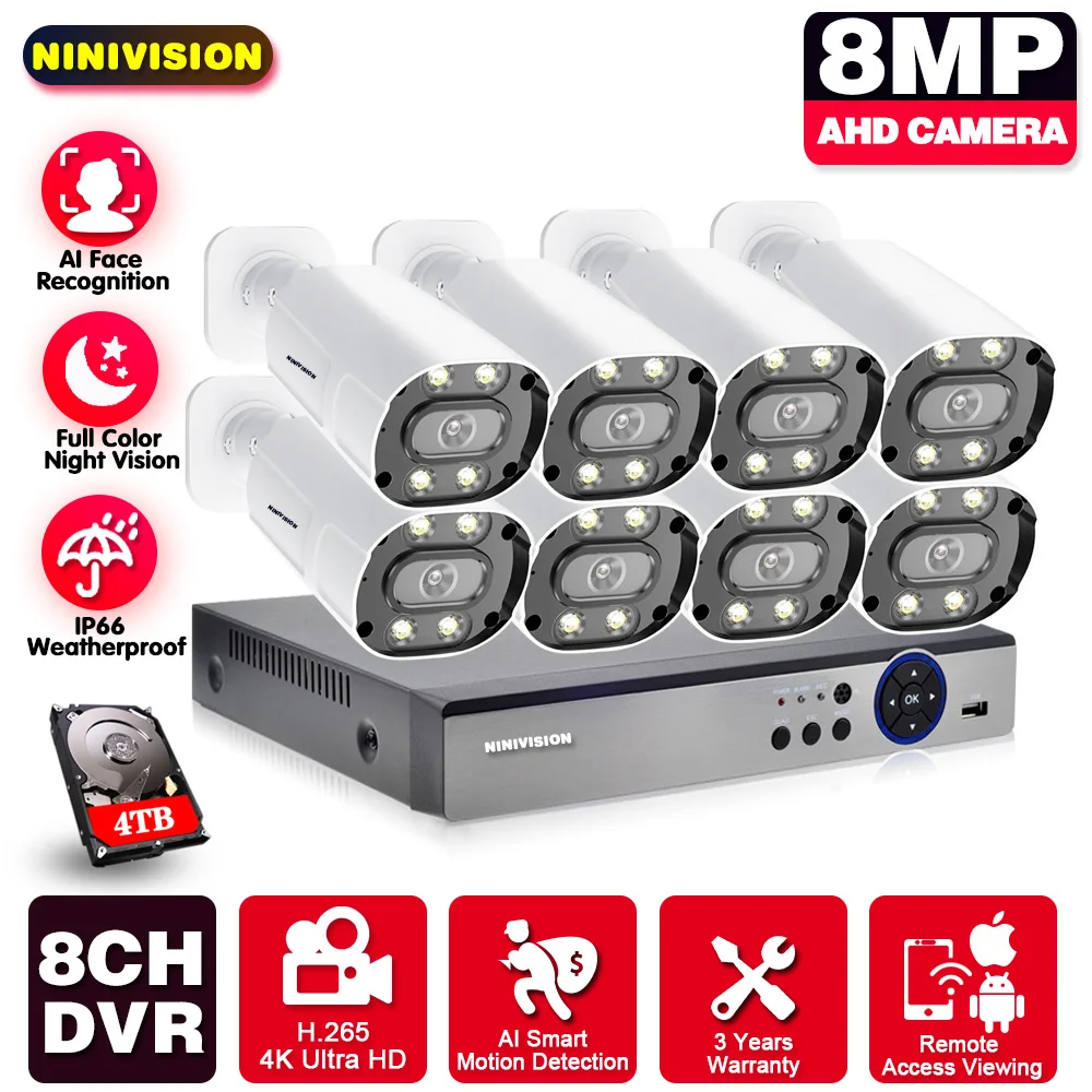 8CH 8MP Ultra HD AHD TVI 6 IN1 Digital Video Security System 4K H.265 Surveillance NVR DVR 8MP HD IP66 AHD CCTV Bullet Cameras
8CH 8MP Ultra HD AHD TVI 6 IN1 Digital Video Security System 4K H.265 Surveillance NVR DVR 8MP HD IP66 AHD CCTV Bullet Cameras