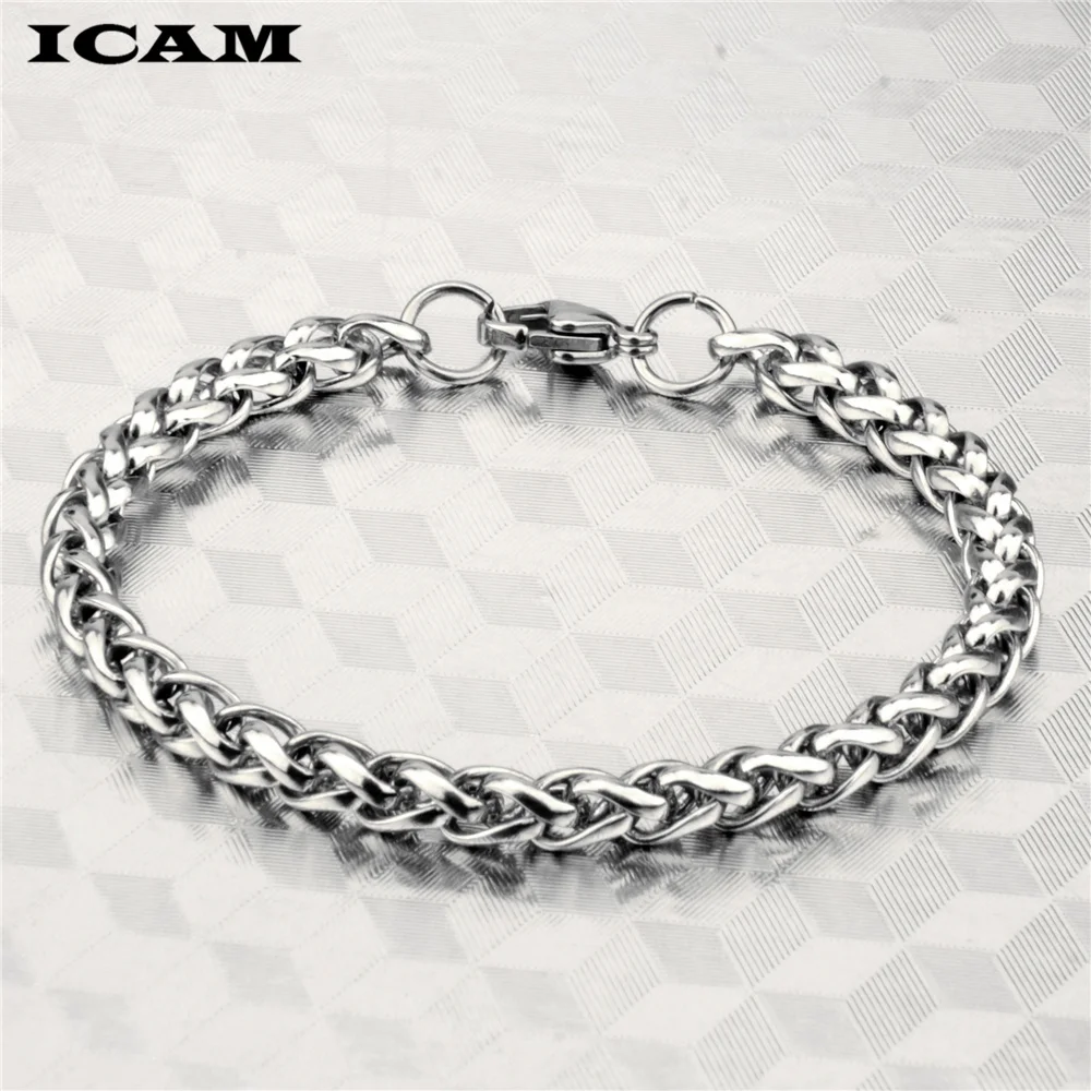 ICAM Men's Bracelet & Bangle 2018 Christmas Gift Stainless Steel Silver Color Link Wheat Double Chain Jewelry Dropship | Украшения и