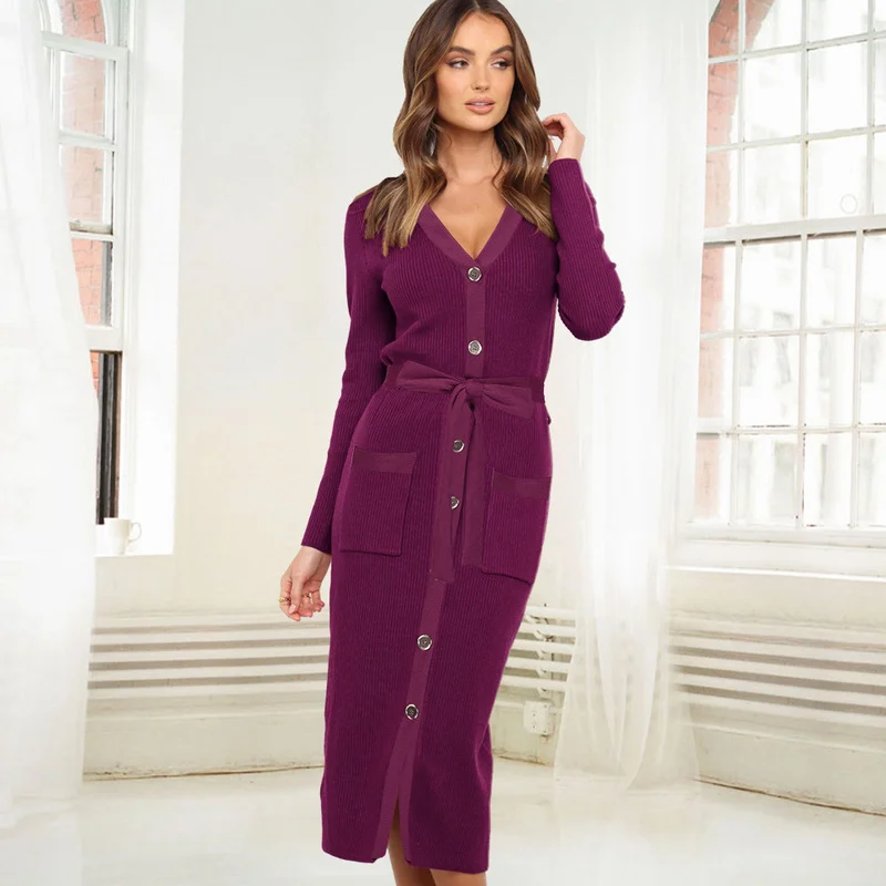 Women Vintage V-neck Single Breasted Slim Fit Tunic Office Long Dress Autumn Winter Female Elegant Bodycon Knitted Pockets Dress
Women Vintage V-neck Single Breasted Slim Fit Tunic Office Long Dress Autumn Winter Female Elegant Bodycon Knitted Pockets Dress