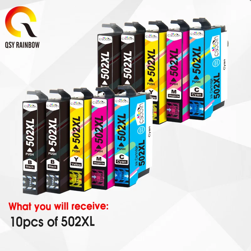 

QSYRAINBOW 5Pcs 502XL Ink Cartridge for Epson XP-5100 XP-5105 WF-2860 WF-2865 xp5100 Printer 502 T502XL T502 Printer