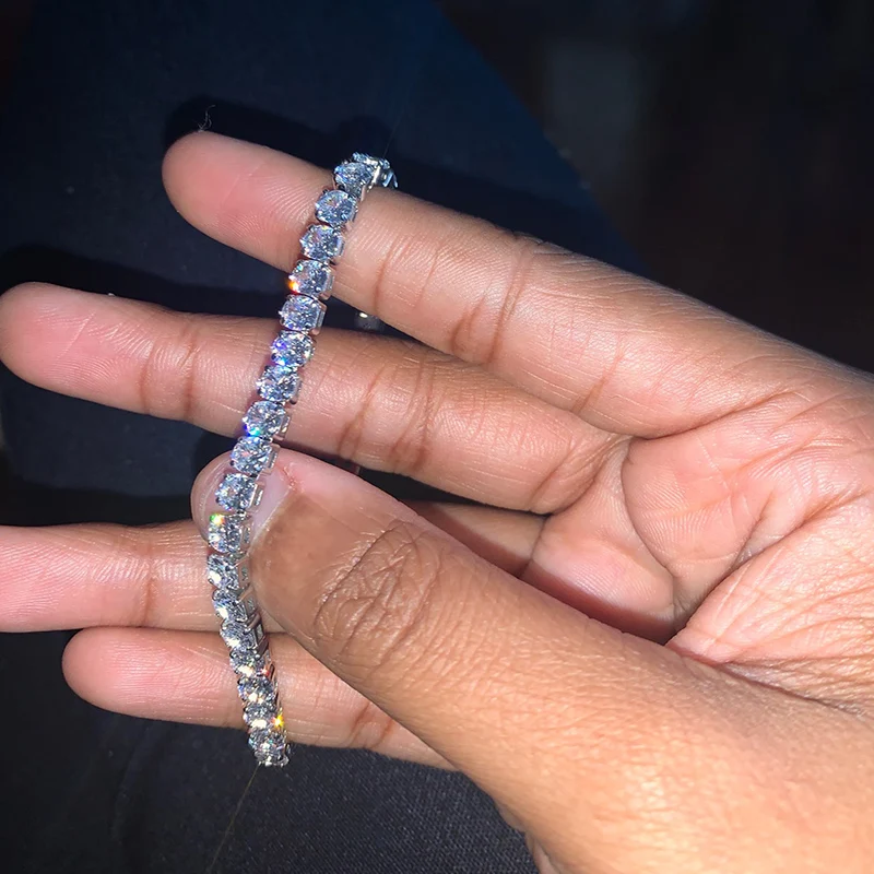Men's Hip Hop Single Row Iced Out Crystal Tennis Bracelet Bling Women Cubic Zirconia Bracelets Link Chain Jewelry | Украшения и