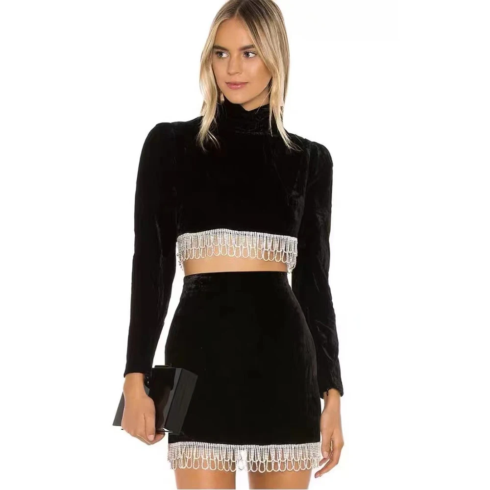 2021 New Vintage Velvet Bodycon Two Pieces Sets Tops Skirts Women Autumn Clothes Sexy Diamonds Tassel Celebrity Club Party Sets
2021 New Vintage Velvet Bodycon Two Pieces Sets Tops Skirts Women Autumn Clothes Sexy Diamonds Tassel Celebrity Club Party Sets