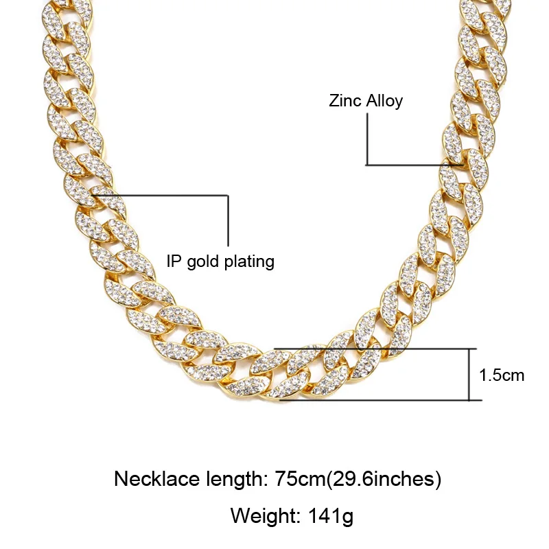 Hip Hop Necklace Trendy Full Rhinestone Miami Cuban Chain Necklace For Men Iced Out Paved Rhinestones Necklace Hip Hop Jewelry 
Hip Hop Necklace Trendy Full Rhinestone Miami Cuban Chain Necklace For Men Iced Out Paved Rhinestones Necklace Hip Hop Jewelry
