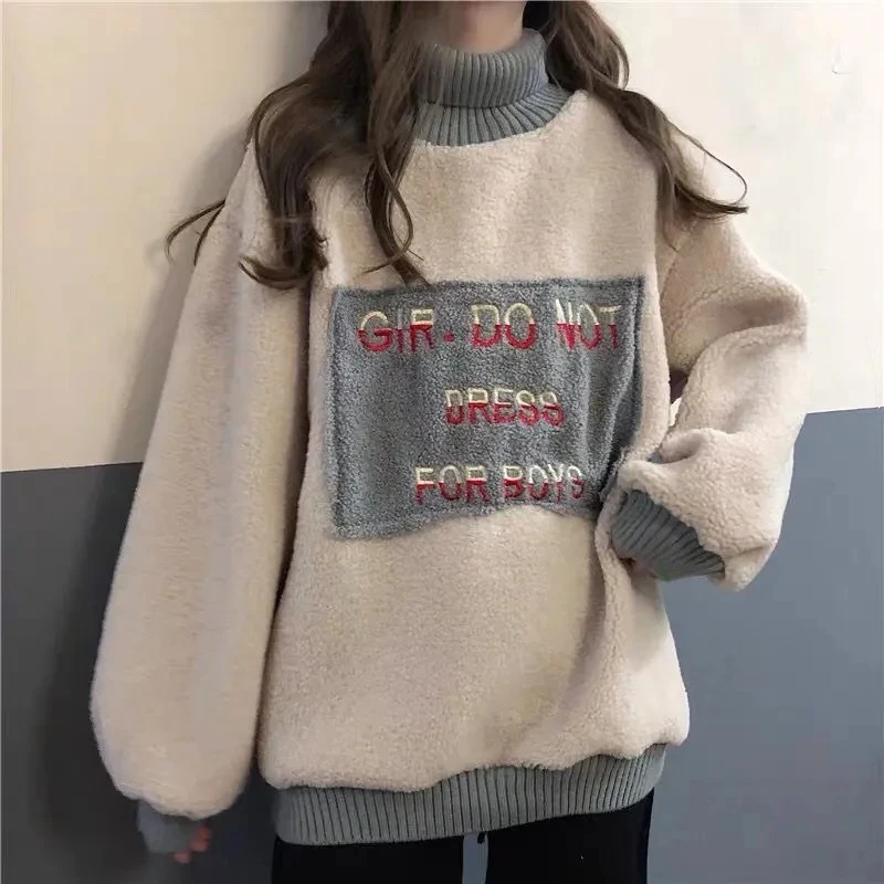 Winter Lamb Wool Knit Sweater Coat Korean Cute Half High Collar Loose Thick Warm Pullover Sweater Women Preppy Style Coat Women
Winter Lamb Wool Knit Sweater Coat Korean Cute Half High Collar Loose Thick Warm Pullover Sweater Women Preppy Style Coat Women
