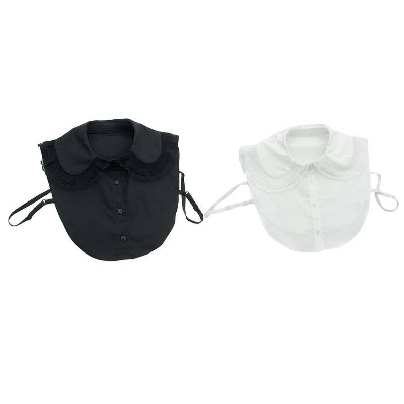 896E Women Doll Pleated Ribbed Lace Fake Collar Detachable Dickey Blouse Solid Color Button Down O-Neck Lolita Girls Rounded
896E Women Doll Pleated Ribbed Lace Fake Collar Detachable Dickey Blouse Solid Color Button Down O-Neck Lolita Girls Rounded