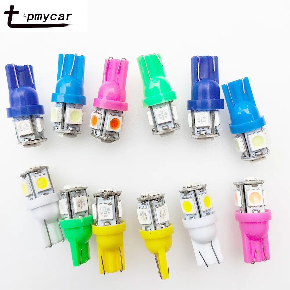 Светодиодные Автомобильные лампы 100 шт./лот T10 5Smd 5050 W5W 192 168 194 белые розовые синие