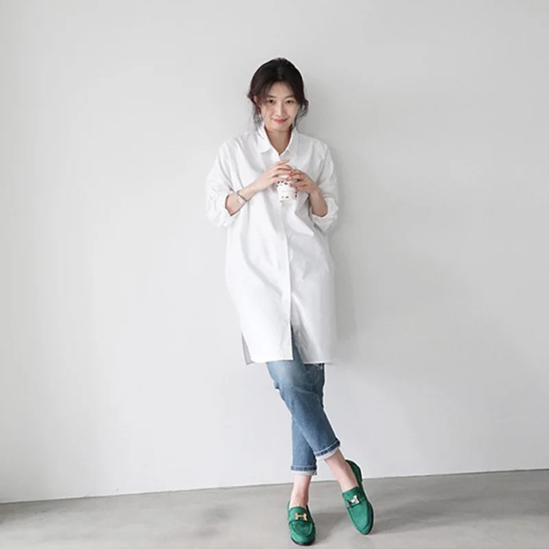 ZAWAHIKI Ladies Tops Spring Korean Fashion Minimalism Style Long-Sleeve Blouse Solid Loose Full-Length White Shirtdress Women
ZAWAHIKI Ladies Tops Spring Korean Fashion Minimalism Style Long-Sleeve Blouse Solid Loose Full-Length White Shirtdress Women
