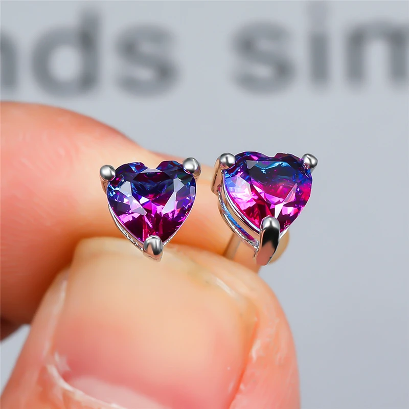 Cute Female Love Heart Crystal Earrings Charm Silver Color Stud Earrings Dainty Rainbow Zircon Wedding Earrings For Women
Cute Female Love Heart Crystal Earrings Charm Silver Color Stud Earrings Dainty Rainbow Zircon Wedding Earrings For Women