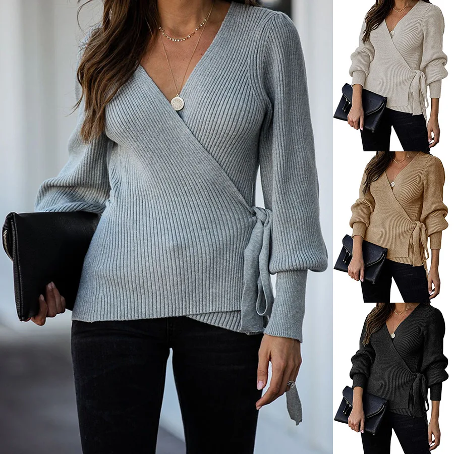2021 autumn and winter new products women's tie belt pullover sweater V-neck cross-wrapped sweater women
2021 autumn and winter new products women's tie belt pullover sweater V-neck cross-wrapped sweater women