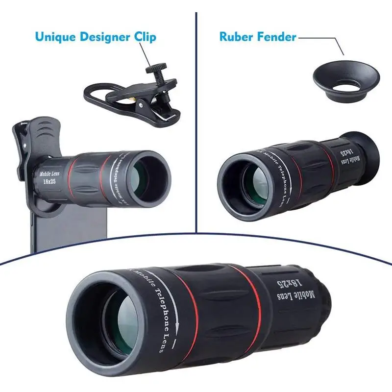 Optical Zoom 18X HD Lens Monocular Telescope Spotting Scope With Tripod and Clip Mobile Phone Camera Lens for iPhone Smartphones
Optical Zoom 18X HD Lens Monocular Telescope Spotting Scope With Tripod and Clip Mobile Phone Camera Lens for iPhone Smartphones