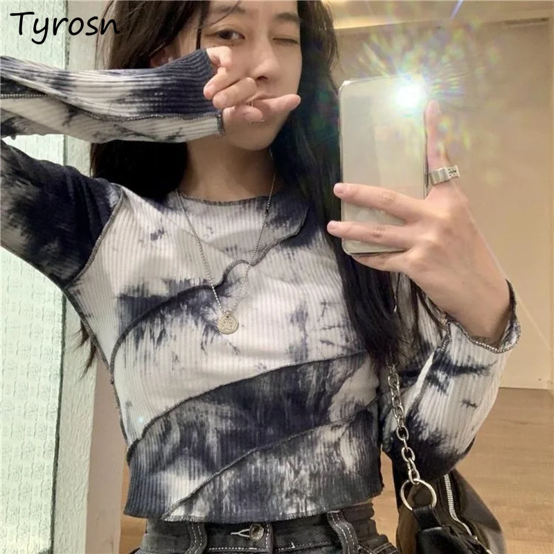 Tie Dye T-shirts Women Crop Top Harajuku Chic Vintage Slender Korena Style Asymmetrical Long Sleeve Spring Autumn Causal Tee Ins
Tie Dye T-shirts Women Crop Top Harajuku Chic Vintage Slender Korena Style Asymmetrical Long Sleeve Spring Autumn Causal Tee Ins