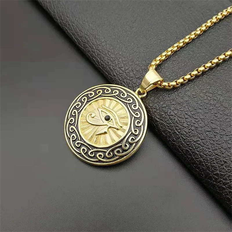Punk Hip hop Ancient Egypt The Eye Of Horus Round Pendant Necklace Stainless Steel Chain On Necklace Fashion Male Dropshipping
Punk Hip hop Ancient Egypt The Eye Of Horus Round Pendant Necklace Stainless Steel Chain On Necklace Fashion Male Dropshipping