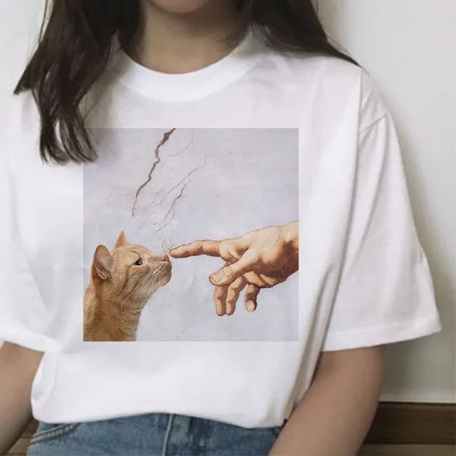 Michelangelo Gods Touch Graphic Printing T Shirt Women Aesthetic O- Neck Women Clothes Creative By Genesis Funny Cat Cute Tops
Michelangelo Gods Touch Graphic Printing T Shirt Women Aesthetic O- Neck Women Clothes Creative By Genesis Funny Cat Cute Tops