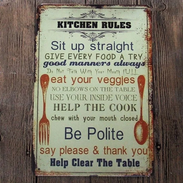 Kitchen Rules Vintage Home Decor Cafe Bar Pub Home Wall Decoration Metal Sign Shabby Chic Tin Signs 20*30 CM(Visi
Kitchen Rules Vintage Home Decor Cafe Bar Pub Home Wall Decoration Metal Sign Shabby Chic Tin Signs 20*30 CM(Visi