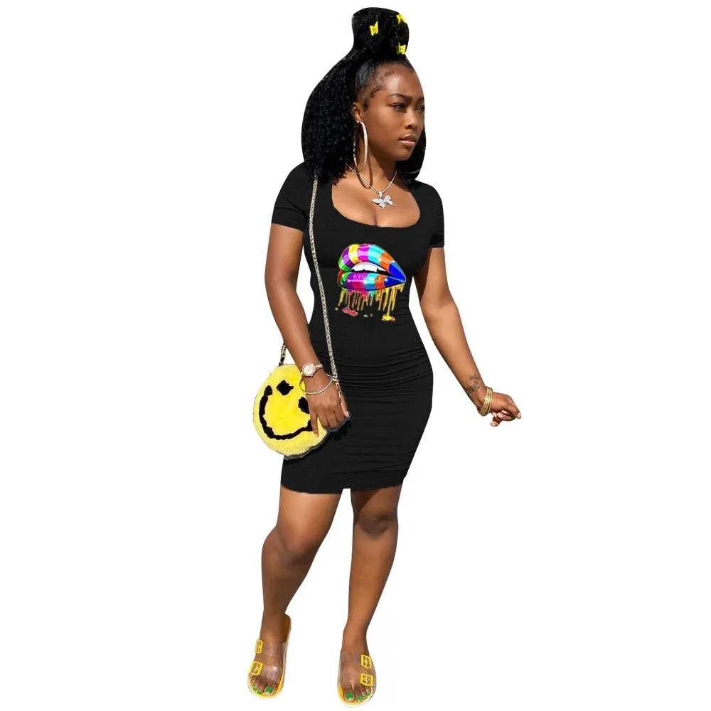 Sexy Woman Mini Dress Pleated Backless Skinny Summer Outfit Printed with Sexy Colorful Big Lip Women Sundress Short Sleeve Dress
Sexy Woman Mini Dress Pleated Backless Skinny Summer Outfit Printed with Sexy Colorful Big Lip Women Sundress Short Sleeve Dress