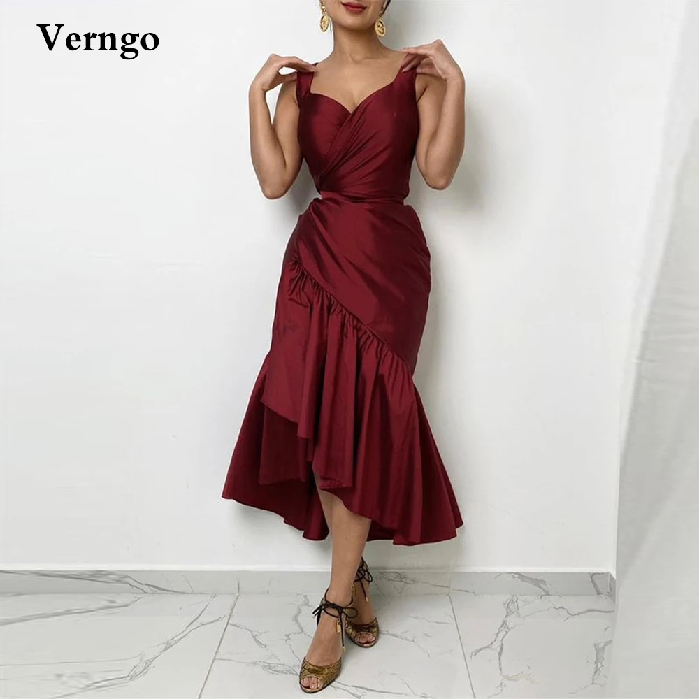 Verngo Dark Wine Red Taffeta Mermaid Evening Dresses Vintage Sweetheart Straps Tea Length Saudi Arabic Women Party Prom Gowns
Verngo Dark Wine Red Taffeta Mermaid Evening Dresses Vintage Sweetheart Straps Tea Length Saudi Arabic Women Party Prom Gowns