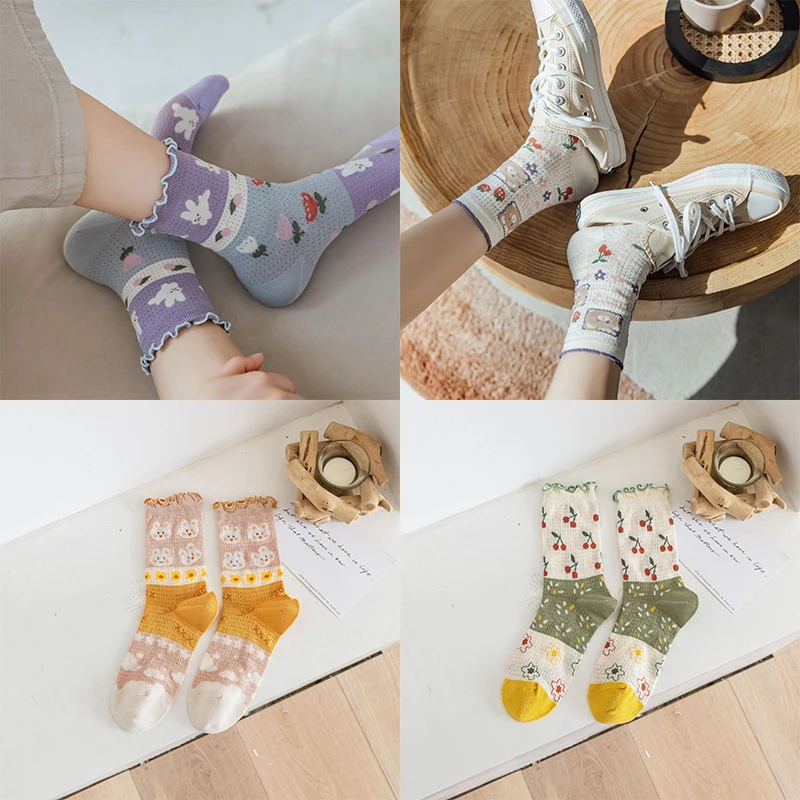 Spring and Summer Thin Socks Female Lattice Illustration Color Matching Medium Tube Bear Japanese Cute Lace Loli Cotton Kawaii
Spring and Summer Thin Socks Female Lattice Illustration Color Matching Medium Tube Bear Japanese Cute Lace Loli Cotton Kawaii