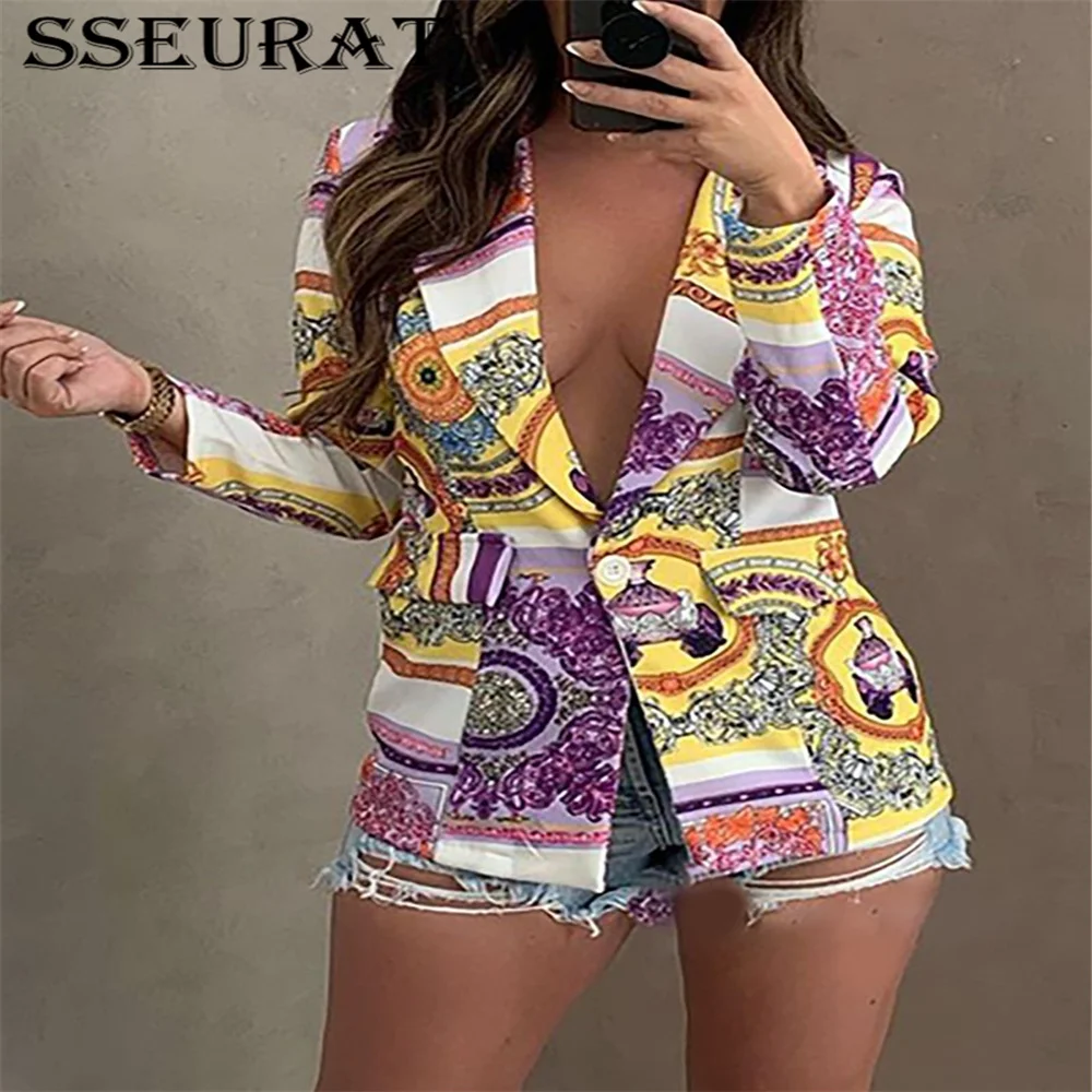 SSEURAT 2021 Autumn Long Sleeve Printed Button Slim Office Lady Blazer Women Elegant Turn-down Collar Suit Coats
SSEURAT 2021 Autumn Long Sleeve Printed Button Slim Office Lady Blazer Women Elegant Turn-down Collar Suit Coats