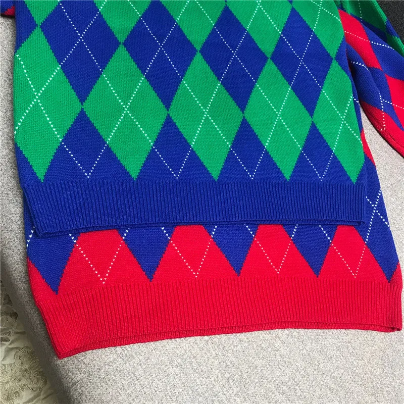 Luxury Designer Brand Knitted Sweater for Women Vintage High Collar Contrast Rhomboids Puff Sleeve Knitted Pullover Sweater
Luxury Designer Brand Knitted Sweater for Women Vintage High Collar Contrast Rhomboids Puff Sleeve Knitted Pullover Sweater