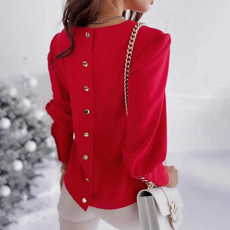Women Fashion Casual Long Sleeve Blouse Female Solid Button Design Tops 
Women Fashion Casual Long Sleeve Blouse Female Solid Button Design Tops
