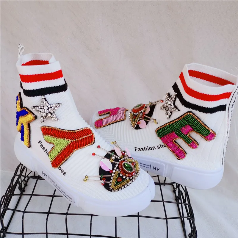 Women Crystal Sock Boots Bling Rhinestone Shoes Woman 2019 Stretch Fabric Ankle Boots White Platform Sneaker Ladies Casual Shoes
Women Crystal Sock Boots Bling Rhinestone Shoes Woman 2019 Stretch Fabric Ankle Boots White Platform Sneaker Ladies Casual Shoes