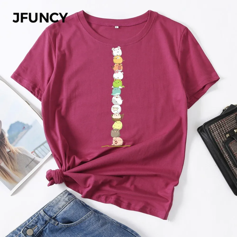JFUNCY 100% хлопок летняя уличная мода женские рубашки милые животные принт Футболка
