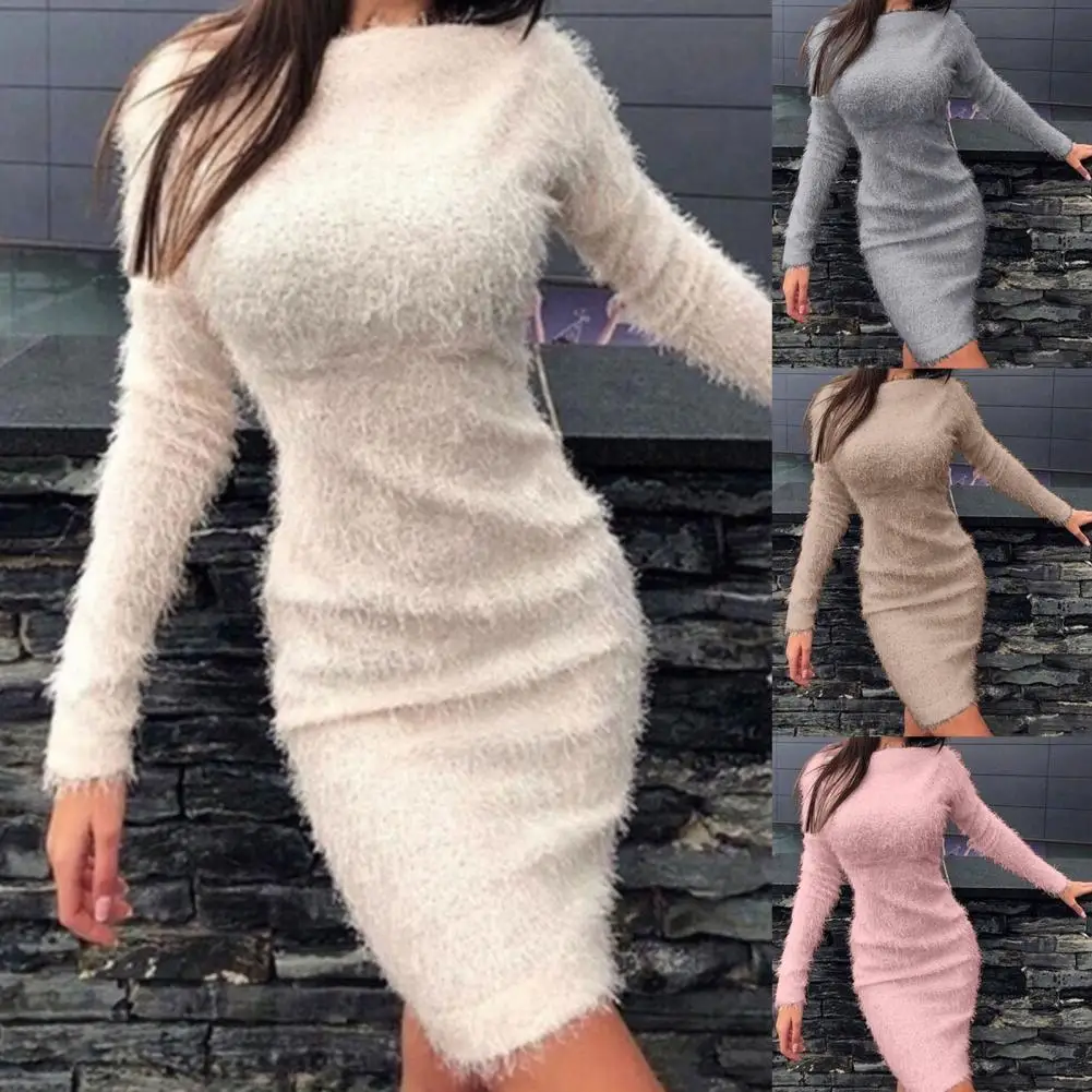 Women Dress Long Sleeve Solid Color Round Neck Tight Waist Slim Fit Autumn Winter Sweater Dress for Daily Wear
Women Dress Long Sleeve Solid Color Round Neck Tight Waist Slim Fit Autumn Winter Sweater Dress for Daily Wear