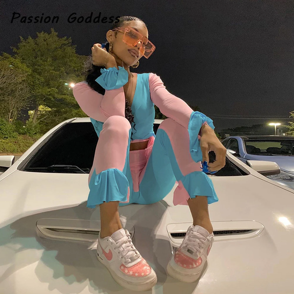 Sweet Women 2 Piece Blue Pink Patchwork Set Cute Bow Bandage Ruffles Sleeve Cropped Tops Slim Ruffles Leggings Two Piece Outfits
Sweet Women 2 Piece Blue Pink Patchwork Set Cute Bow Bandage Ruffles Sleeve Cropped Tops Slim Ruffles Leggings Two Piece Outfits