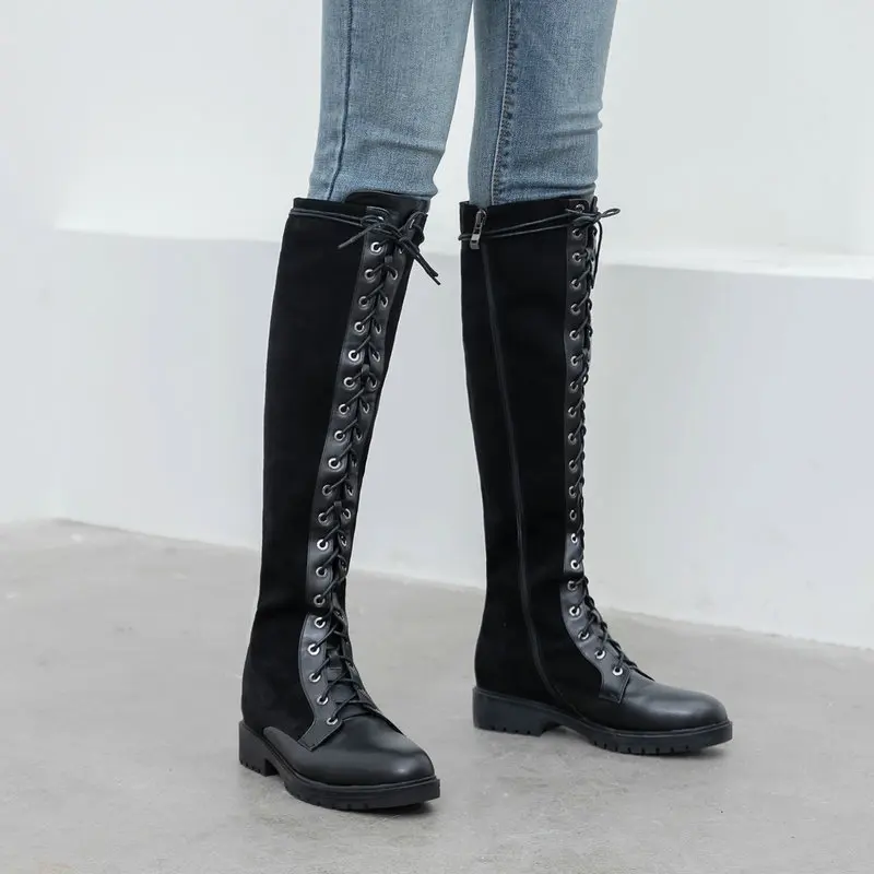 Fashion Flat Knee High Boots Spring Autumn Women Boots Lace Up Zipper Long Boots Pu Leather Winter Motorcycle Boots Woman Black
Fashion Flat Knee High Boots Spring Autumn Women Boots Lace Up Zipper Long Boots Pu Leather Winter Motorcycle Boots Woman Black