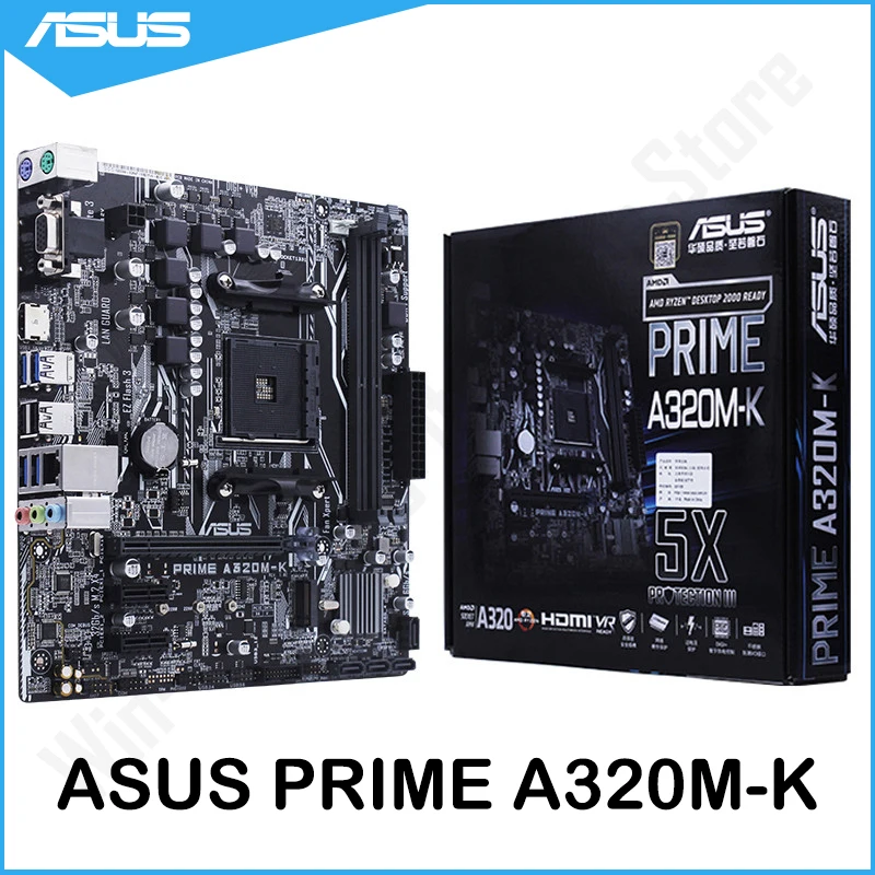 Фото Материнская плата Asus PRIME A320M-K системная AMD Ryzen AM4 гнездо DDR4 VGA HDMI-Совместимость M.2 USB 3