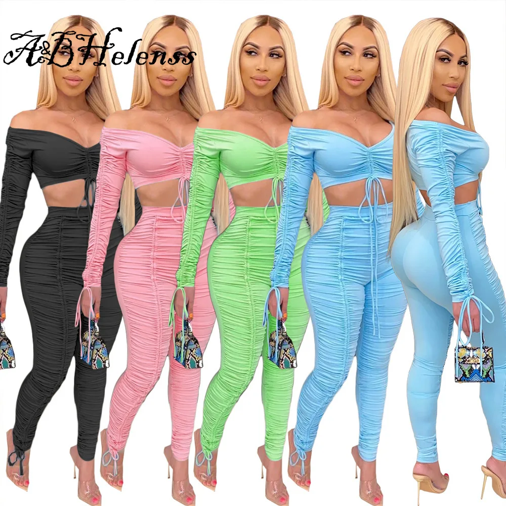 Fashion Sexy Women Solid Off Shoulder Lace Up Bandage Crop Tops Ruched Stacked Pants Suit Leggings Outfit Sport Two Piece Sets
Fashion Sexy Women Solid Off Shoulder Lace Up Bandage Crop Tops Ruched Stacked Pants Suit Leggings Outfit Sport Two Piece Sets