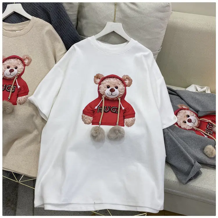 Harajuku Fur Ball with Rope Tshirt Women Cotton Short Sleeve O-Neck Shirts Kawaii Cute Bear Letter Beaded Tee Graphic T Shirts
Harajuku Fur Ball with Rope Tshirt Women Cotton Short Sleeve O-Neck Shirts Kawaii Cute Bear Letter Beaded Tee Graphic T Shirts