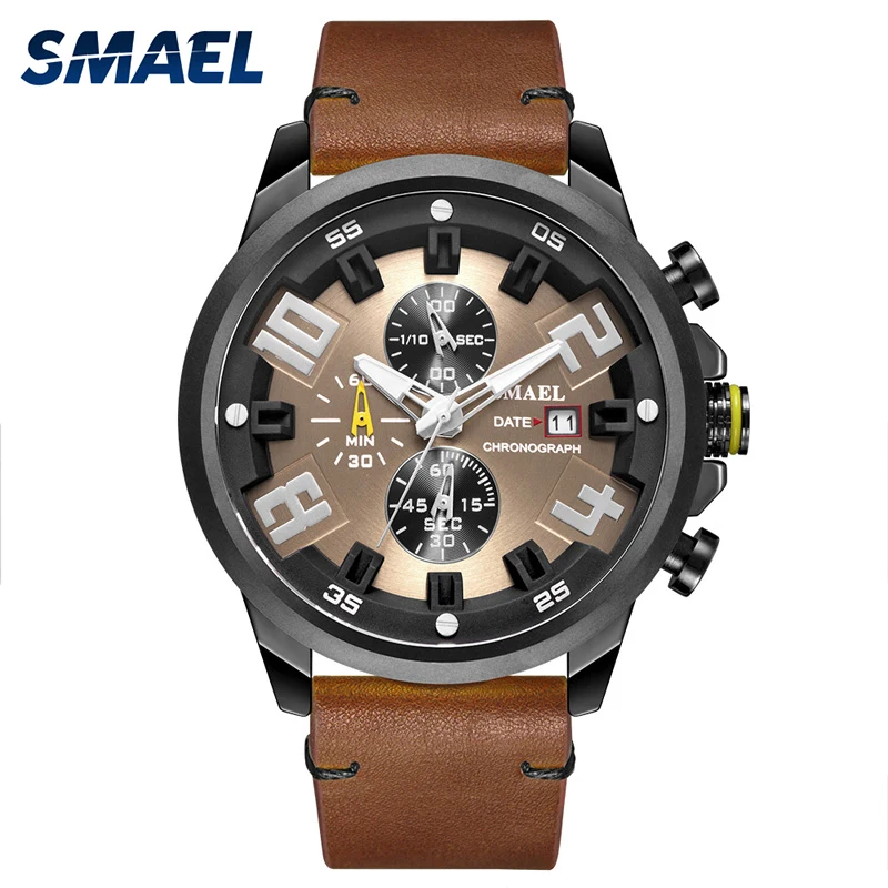 SMAEL Men Watch Business Men's Quartz Wristwatches Male Clock Top Brand Metal Dial Reloj Hombres Brown Leather WristWatch
SMAEL Men Watch Business Men's Quartz Wristwatches Male Clock Top Brand Metal Dial Reloj Hombres Brown Leather WristWatch